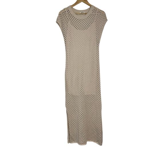 Spendid Cotton Mesh Maxi Dress Size MEDIUM Open Knit Cream Crochet Boho - Picture 2 of 10